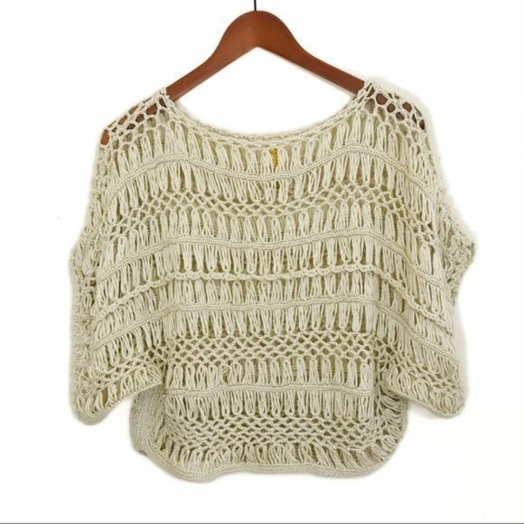 Elan Boho Festival Open Knit Crochet Cream Top Size Small - Picture 1 of 5
